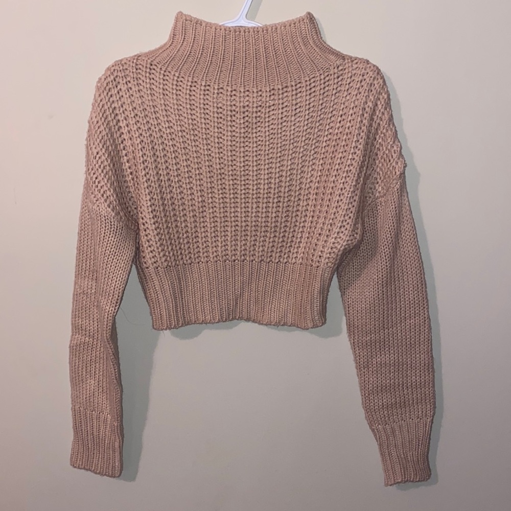 Pink Knit Crop Top Turtleneck